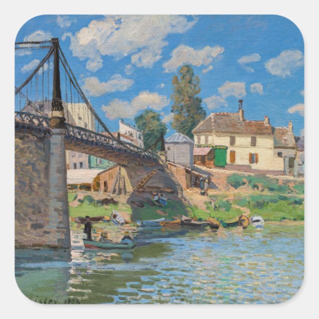 Pegatina Cuadrada Alfred Sisley - Puente en Villeneuve-la-Garenne (Anverso)