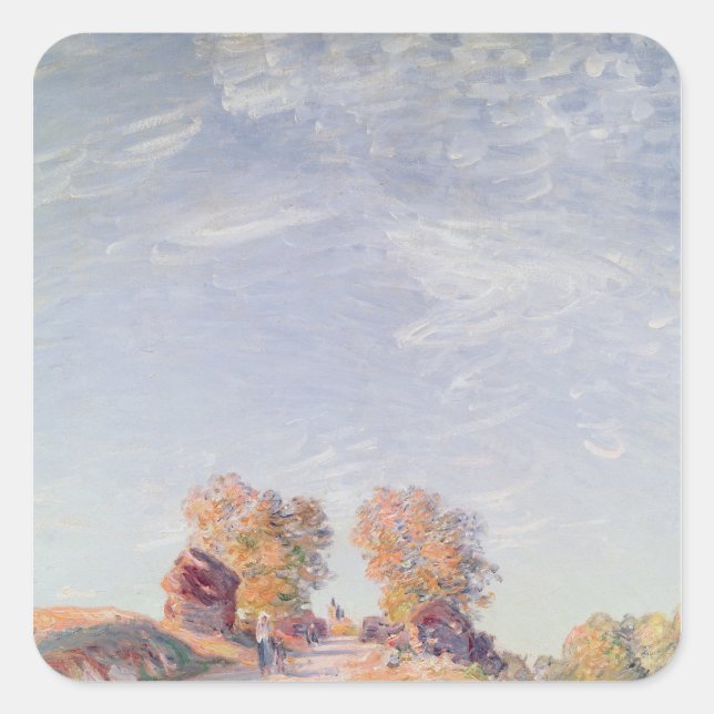 Pegatina Cuadrada Alfred Sisley | Uphill Road en Sunshine (Anverso)