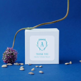 Pegatina Cuadrada Algo Azul Gracias Bridal Shower Floral