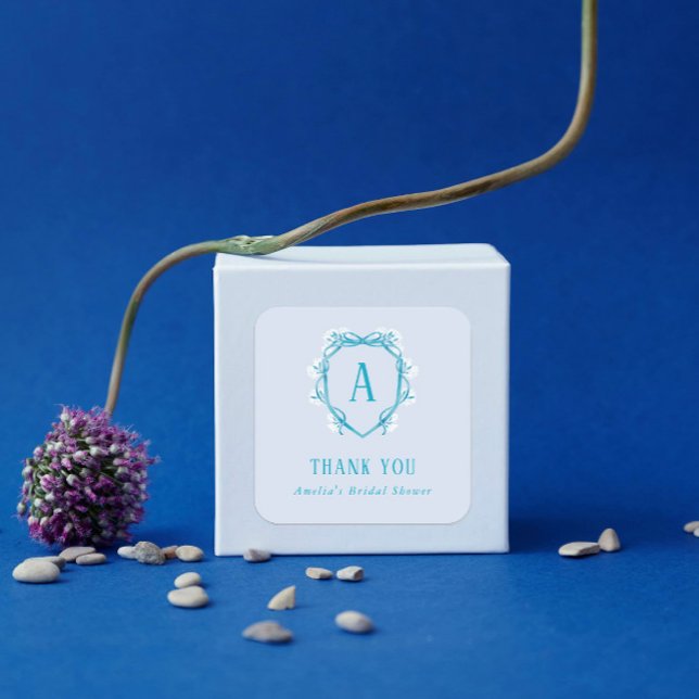 Pegatina Cuadrada Algo Azul Gracias Bridal Shower Floral (Subido por el creador)