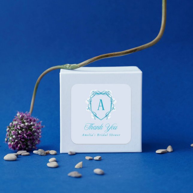 Pegatina Cuadrada Algo Azul Gracias por el Grifo Floral de la Boda (Subido por el creador)