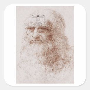 Pegatina Cuadrada Algo en mi mente, el retrato de Leonardo da Vinci