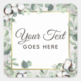 Pegatina Cuadrada Algodón de acuarela rústico y botánico