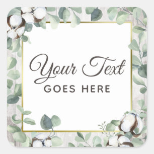 Pegatina Cuadrada Algodón de acuarela rústico y botánico