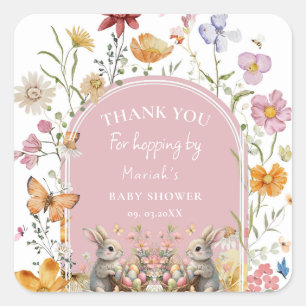 Pegatina Cuadrada Algunos Bunny Easter Wildflower Baby Shower Gracia