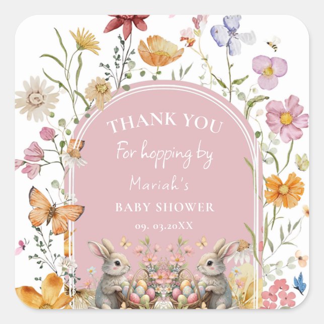 Pegatina Cuadrada Algunos Bunny Easter Wildflower Baby Shower Gracia (Anverso)