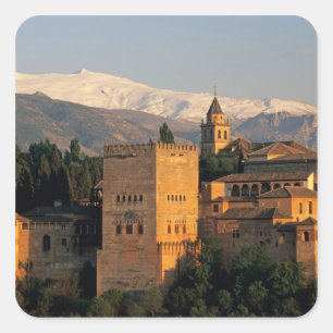 Pegatina Cuadrada Alhambra; Granada; Andalucía, España, Sierra Leo