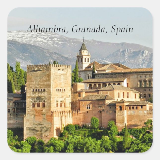 Pegatina Cuadrada Alhambra, Granada, España (Anverso)