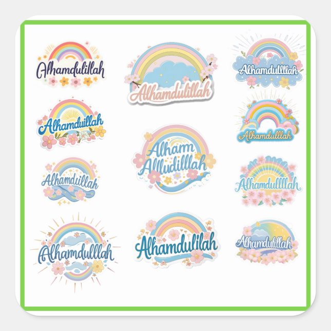 Pegatina Cuadrada Alhamdulillah Sticker – Pastel Gratitude Reminder (Anverso)