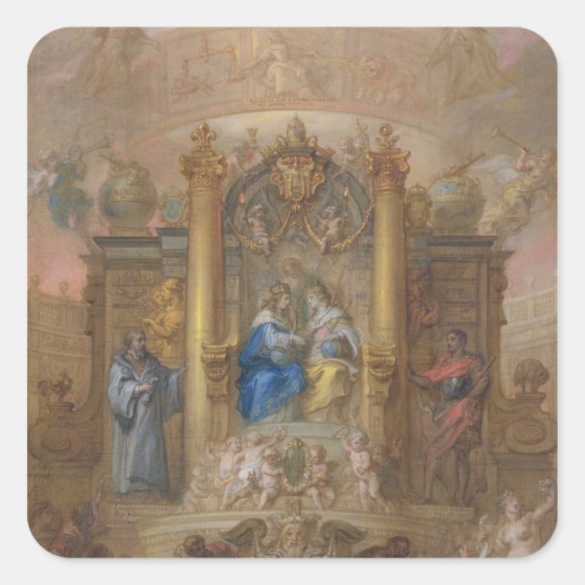 Pegatina Cuadrada Alianza de Francia y España (Anverso)