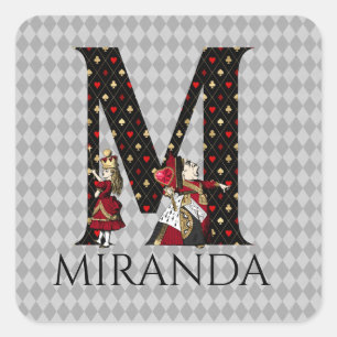 Pegatina Cuadrada Alice en el País de las Maravillas y carta M de la