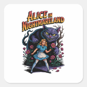 Pegatina Cuadrada Alice en Nightmareland - Personalizado oscuro
