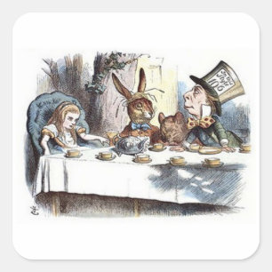 Pegatina Cuadrada Alice en Wonderland - Rabbit White coneja -