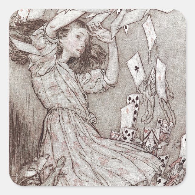Pegatina Cuadrada Alice In Wonderland Lewis Carroll Rackham (Anverso)