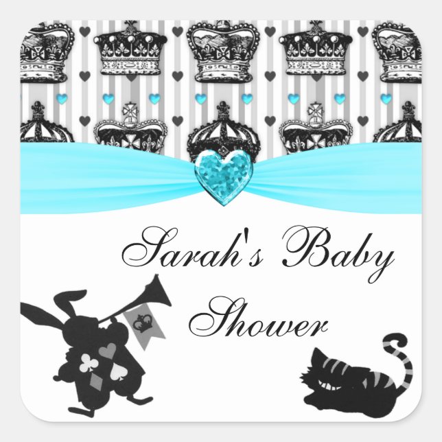 Pegatina Cuadrada Alice In Wonderland Royal Crowne Baby Shower (Anverso)