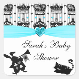 Pegatina Cuadrada Alice In Wonderland Royal Crowne Baby Shower