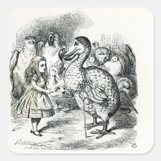 Pegatina Cuadrada Alice se encuentra con el Dodo (Anverso)