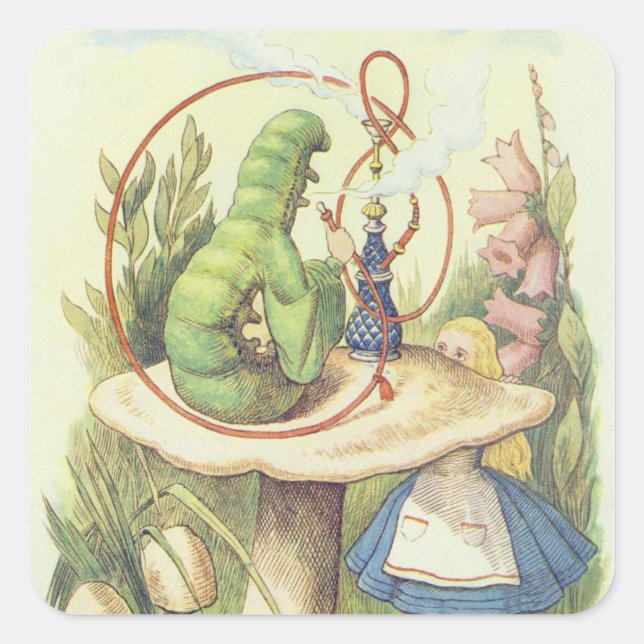 Pegatina Cuadrada Alice se reúne con la oruga (Anverso)