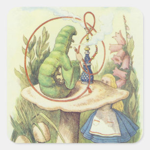 Pegatina Cuadrada Alice se reúne con la oruga