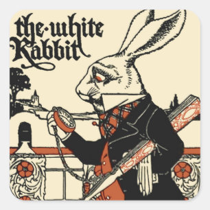 Pegatina Cuadrada Alice White Rabbit Classic