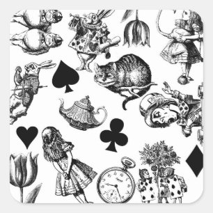 Pegatina Cuadrada Alice White Rabbit Wonderland Classic