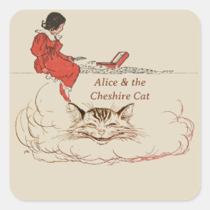 Pegatina Cuadrada Alice y el gato de Cheshire