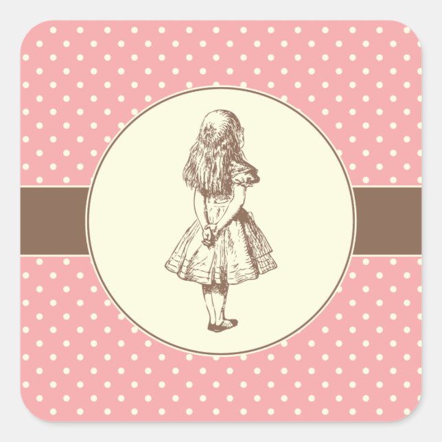 Pegatina Cuadrada Alicia con puntos de polka en el país de las marav (Anverso)