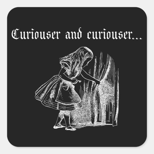 Pegatina Cuadrada Alicia Curiouser y Curiouser con llave (Anverso)