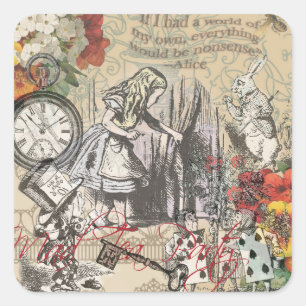 Pegatina Cuadrada Alicia en el arte clásico de la cortina de las mar
