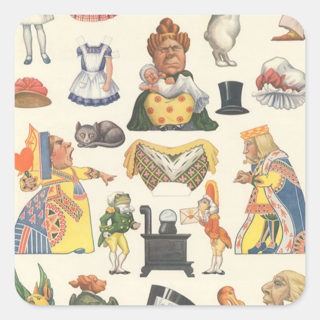 Pegatina Cuadrada Alicia en el país de las maravillas, muñeca de pap (Anverso)