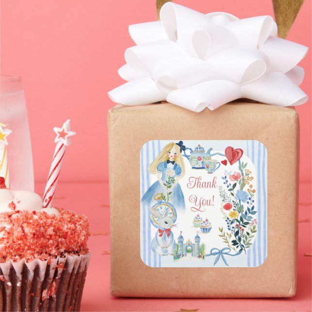 Pegatina Cuadrada Alicia encantada en el jardín de maravillas gracia (Fiesta)