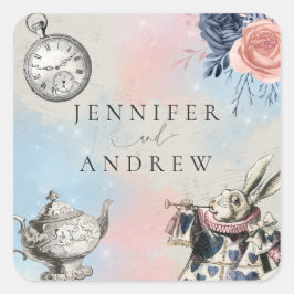 Pegatina Cuadrada Alicia vintage en el país de las maravillas