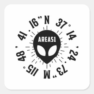 Pegatina Cuadrada Alien Area 51 Head Ufo Aliens Space Fun Gift Idea
