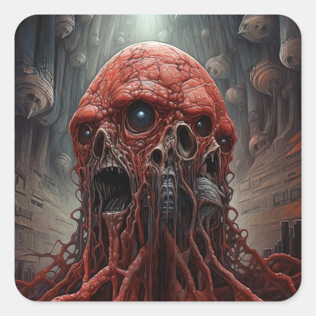 Pegatina Cuadrada Alien Creature Sci Horror Art (Anverso)