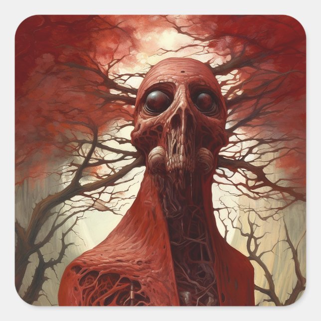 Pegatina Cuadrada Alien Creature Sci Horror Art (Anverso)