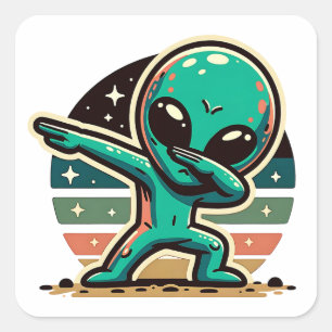 Pegatina Cuadrada Alien Dabbing extraterrestre divertida