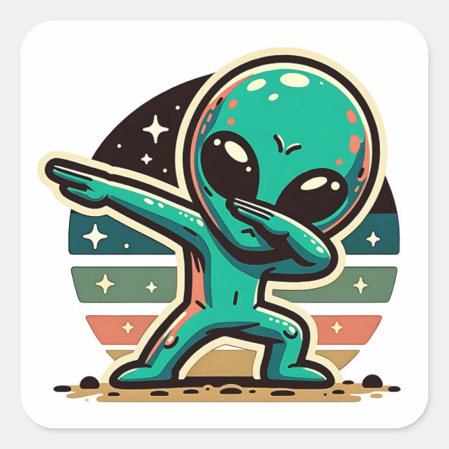 Pegatina Cuadrada Alien Dabbing extraterrestre divertida (Anverso)