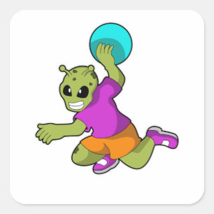 Pegatina Cuadrada Alien en jugador de balonmano con balonmano