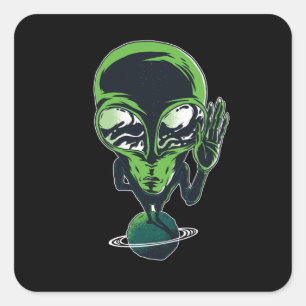 Pegatina Cuadrada Alien en su planeta natal