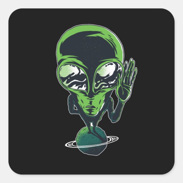 Pegatina Cuadrada Alien en su planeta natal (Anverso)