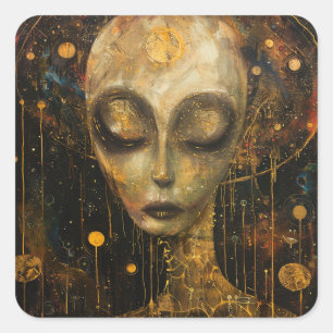 Pegatina Cuadrada Alien en un estilo klimt