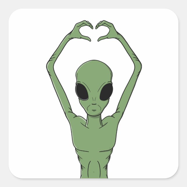 Pegatina Cuadrada Alien Heart Pose (Anverso)