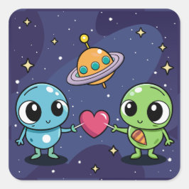 Pegatina Cuadrada Alien Love Buddies