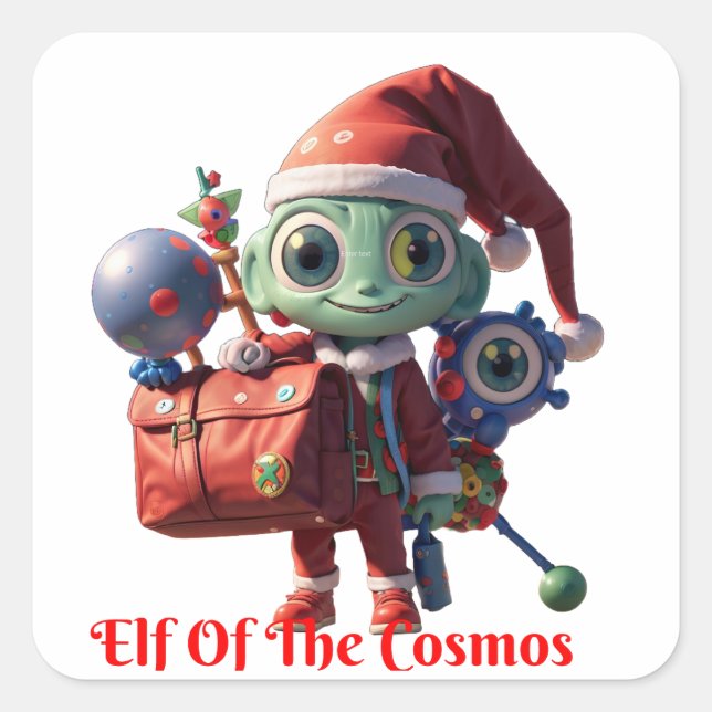 Pegatina Cuadrada Alien Santa Claus (Anverso)