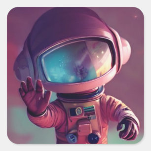 Pegatina Cuadrada Alienígena Rosa Tiny