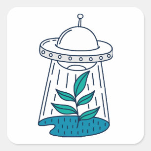 Pegatina Cuadrada Aliens UFO