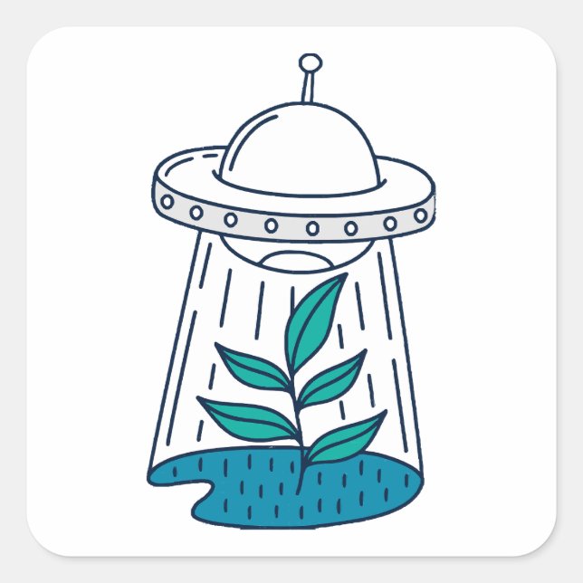 Pegatina Cuadrada Aliens UFO (Anverso)