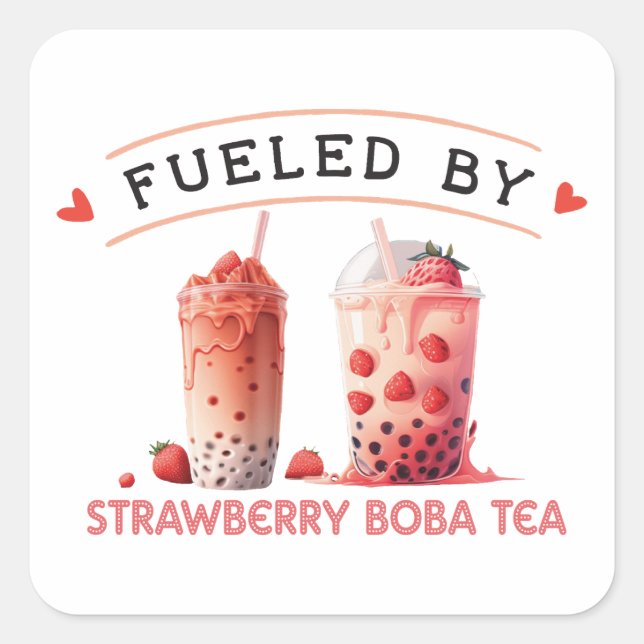 Pegatina Cuadrada Alimentado por Boba Tea (Anverso)