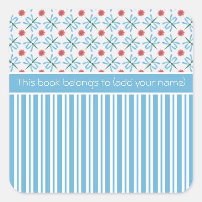 Pegatina Cuadrada Alimentos de agua rosada, libélulas, placas de Per (Anverso)