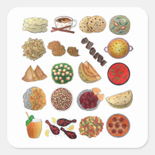 Pegatina Cuadrada Alimentos indios degustan comida del Ilustracion i